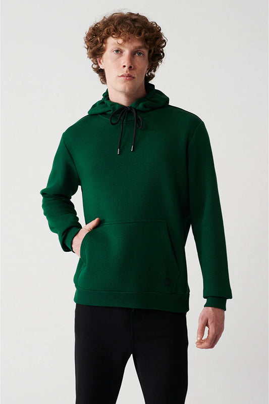 Avva Men's Green Hooded With Fleece Inner Collar Sweatshirt