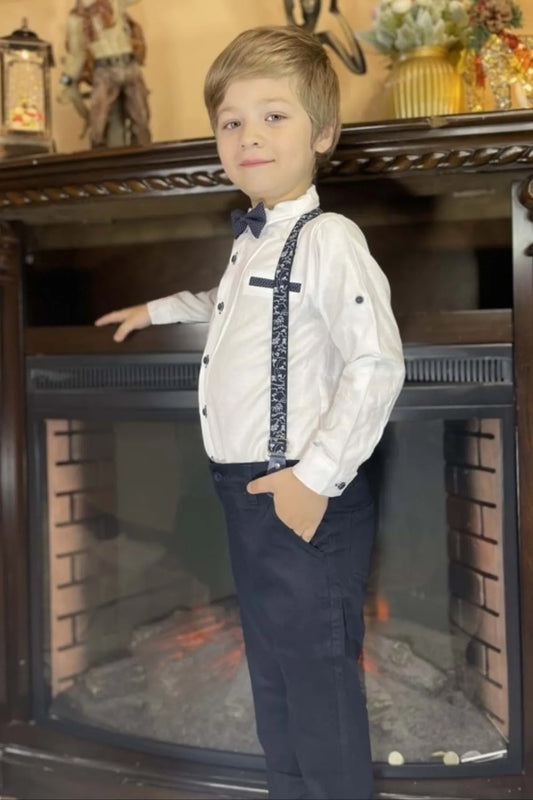 Mnk Boy's White Oxford Shirt Long Trousers 4 Pieces Suit
