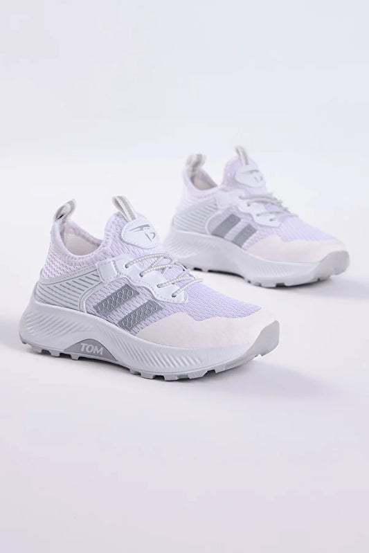 Tonny Black Boy's White Comfortable Breathable Fabric Lace-Up Sport Shoes