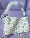 Lulua Stitches Handmade Royal White Crystal Bag