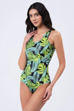 Vawensea Women's Green Leaf Print Swimsuits