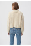 Blue Women's Buttoned Perforated Beige Cardigan