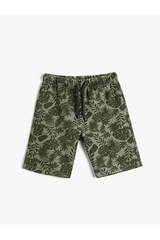 Koton Boy's Palm Tree Patterned Above Knee With Tie Waist  Shorts