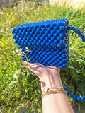 Lulua Stitches Handmade Casual Blue Beaded Bag