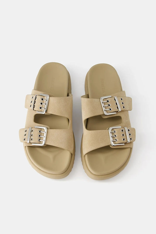 Bershka Women's Leather Buckle Flat Sandals