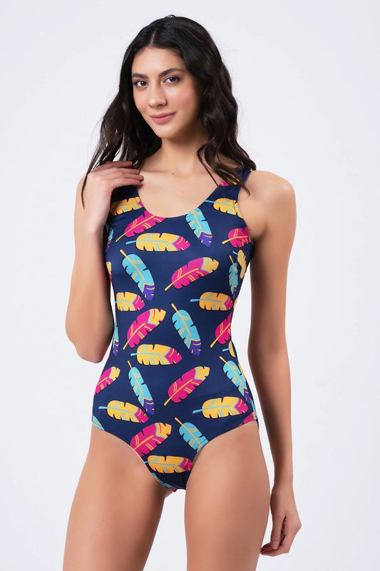 Vawensea Women's Colorful Feather Print Swimsuits