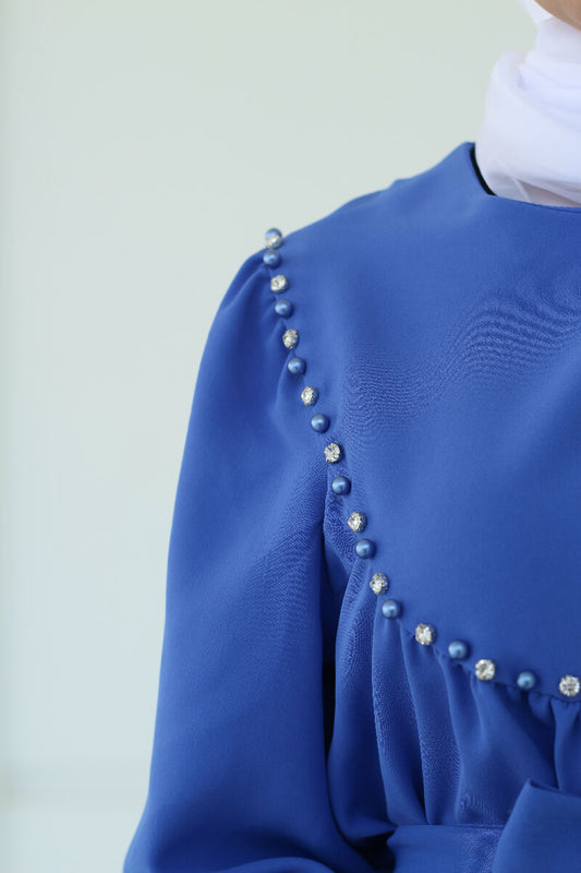 Bella Shop Women's Turkish Accessory Blue Dress