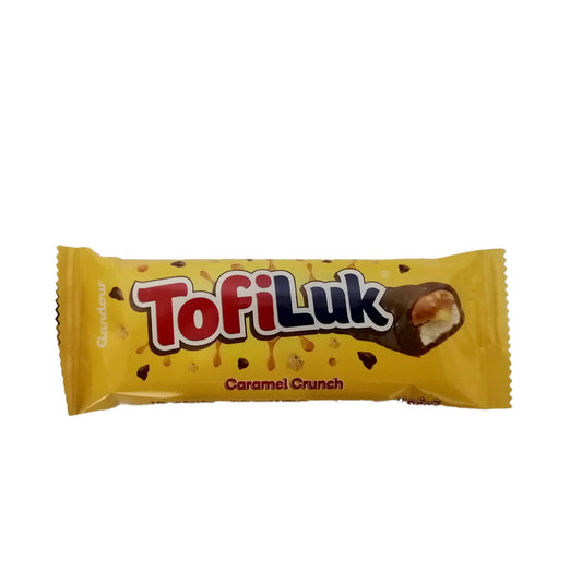 Gandour TofiLuk 2 Biscuit Bars Enrobed In Caramel & Milk Chocolate 27.5 g غندور توفي لك قطعتي بسكويت مغطاة بالكراميل بطعم الشوكولا بالحليب