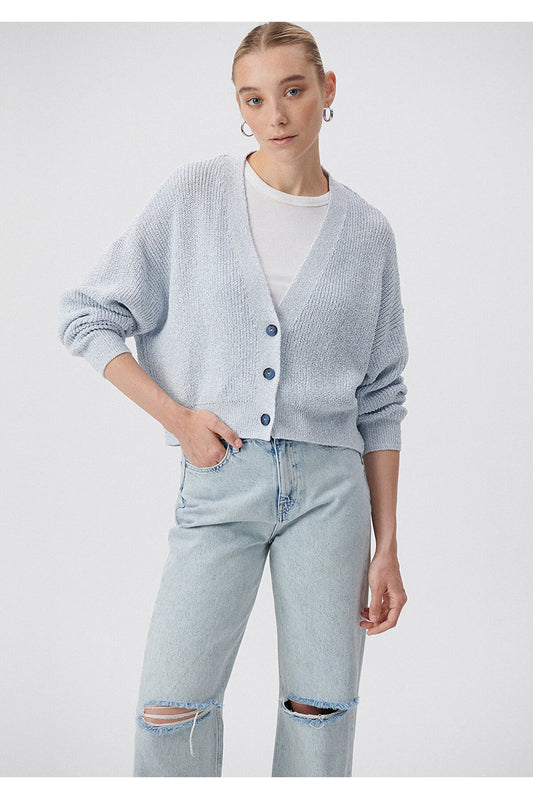 Blue Women's Buttoned Blue Cardigan
