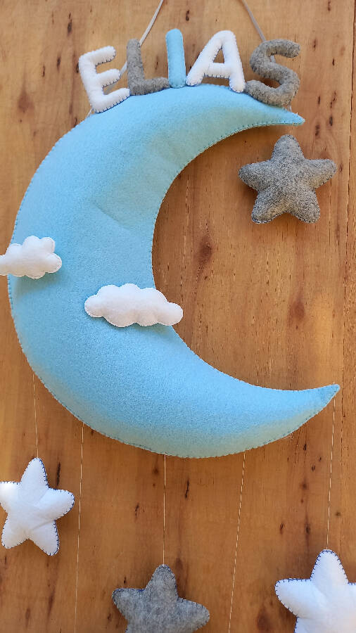 Crenay Handmade Moon Kids Wall Name Banner 70cm x 30cm