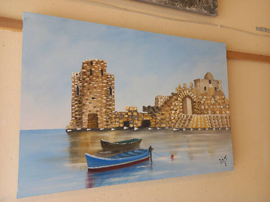 Mohammad Houmani Art Lebanese Handmade Sidon Sea Fortress 100 x 70 cm