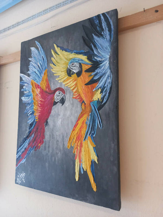 Mohammad Houmani Art Lebanese Handmade Parrot Painting 70×50 cm
