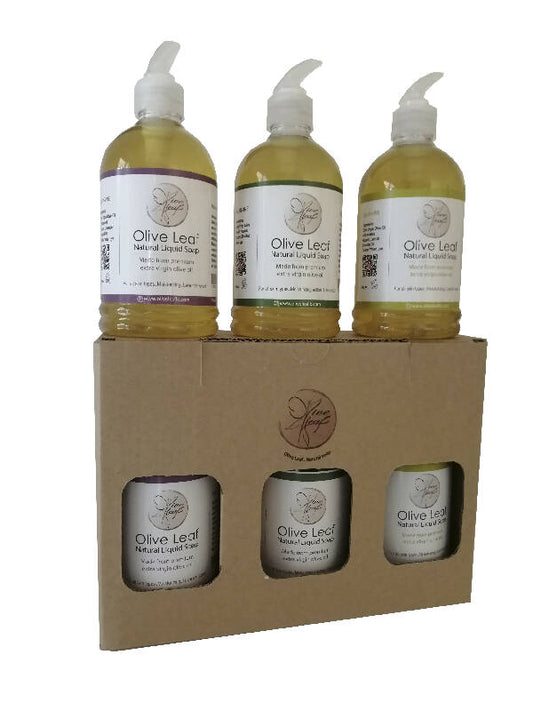 OLIVE LEAF Handmade Liquid Soap Gift Box Extra Virgin Olive Oil Lemon And Lavender Essential Oil 500ml*3