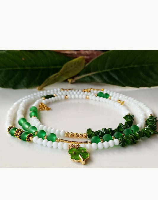 Handmade By Faten Green & White Necklace