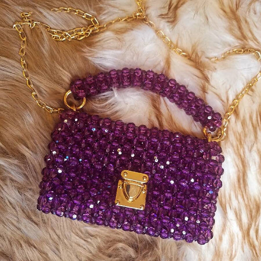 Lulua Stitches Handmade Purple Beaded Bag