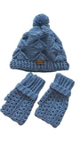 Fashion Stitch Women's Blue Wool Crochet Hat & Gloves Set For Ladies