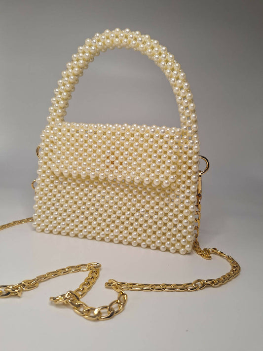 Lulua Stitches Handmade Classic Off-White Pearl Bag