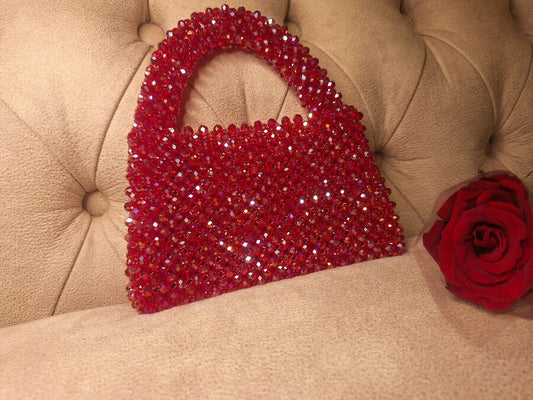 Lulua Stitches Handmade Red Glass Crystal Bag