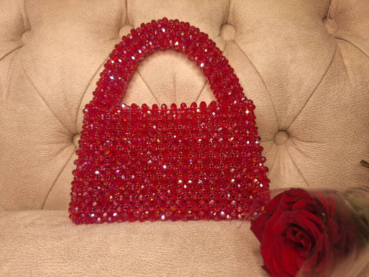Lulua Stitches Handmade Red Glass Crystal Bag