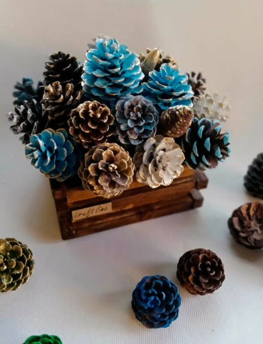 Craft Line Handmade Wooden Box of Pine Cones height 23cm, width 19cm