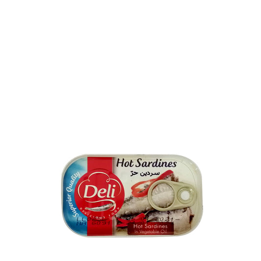 Deli Hot Sardines In Vegetable Oil 125 g ديلي سردين حر