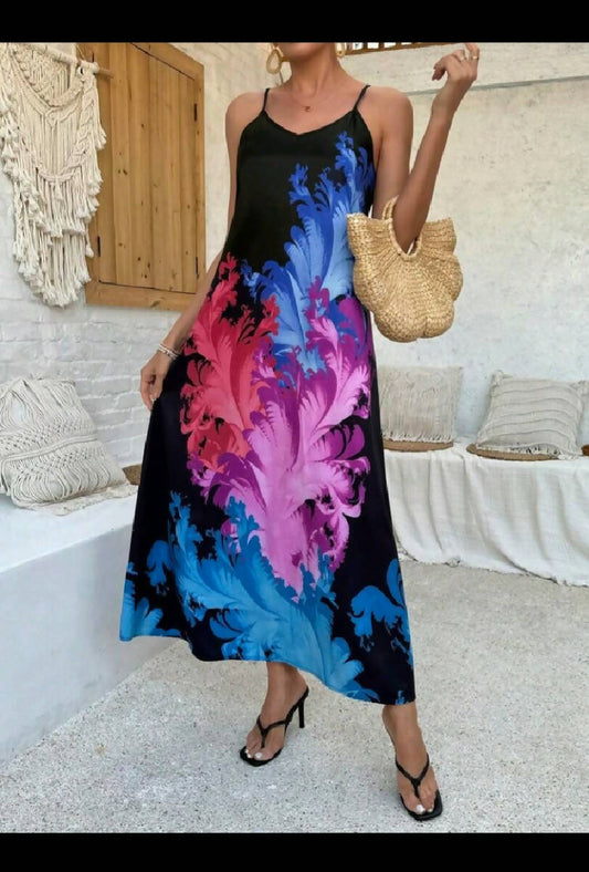 Fashion Beauty Style 7 Summer Black Dress With Floral Print For Women