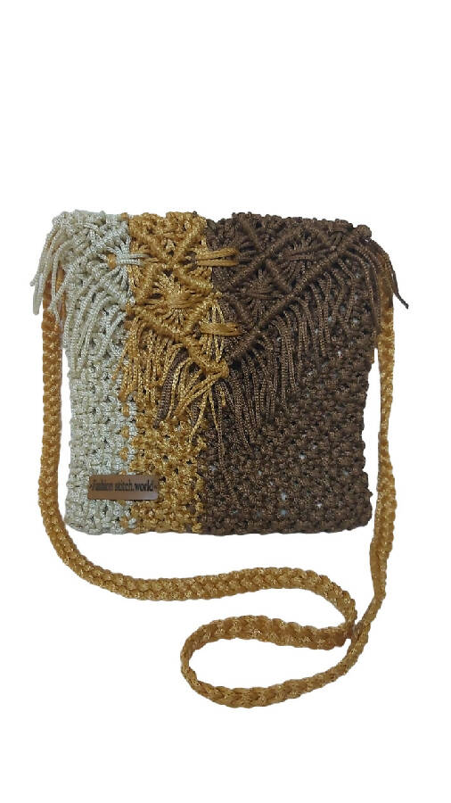 Fashion Stitch Women's Brown Crochet Cross Bag For Ladies