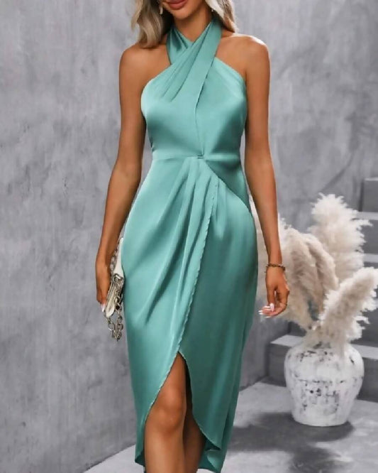 Fashion Beauty Style7 Ocean Green Satin Dress For women