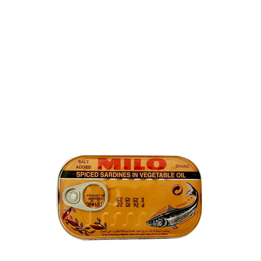 Milo Spiced Sardines In Vegetable Oil 125 g ميلو سردين مطبوخ بالزيت النباتي المفلفل