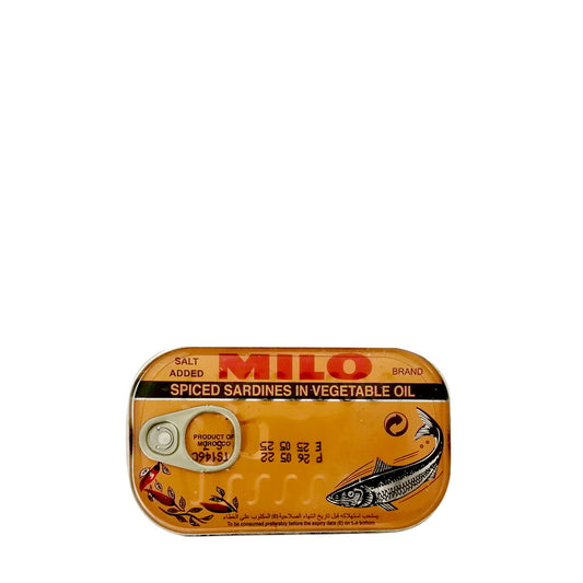 Milo Spiced Sardines In Vegetable Oil 125 g ميلو سردين مطبوخ بالزيت النباتي المفلفل
