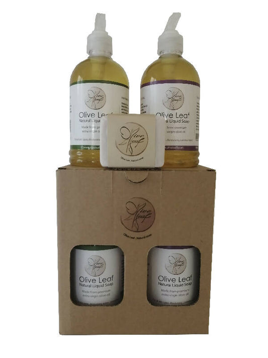 OLIVE LEAF Handmade Bar And Liquid Soap Gift Box Extra Virgin Olive Oil Lavender Essential Oil 500ml*2 100g