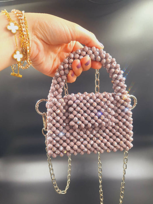 Lulua Stitches Handmade Mini Crystal Light Purple Beaded Bag