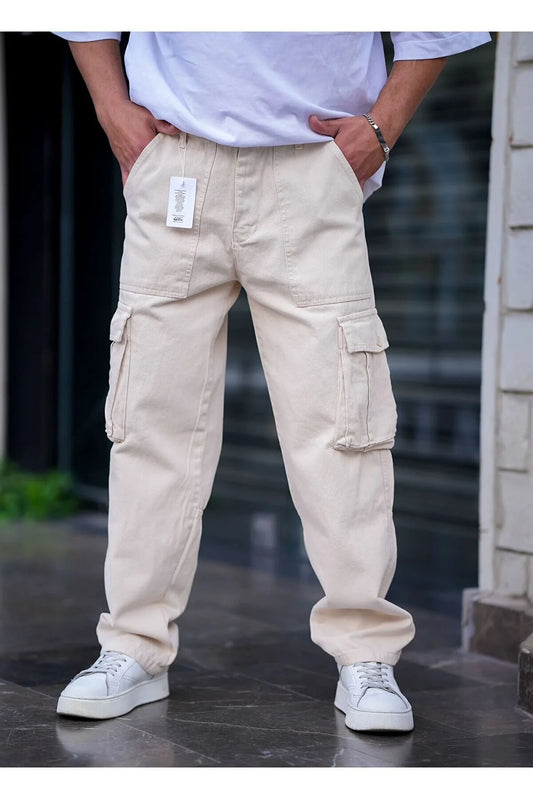 Tarz Cool Men's Beige Cargo Pocket Baggy Pants