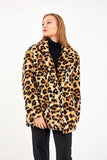 By Gecce Womn's Four Button Plush Lined Leopard Patterned Coat