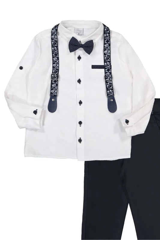 Mnk Boy's White Oxford Shirt Long Trousers 4 Pieces Suit
