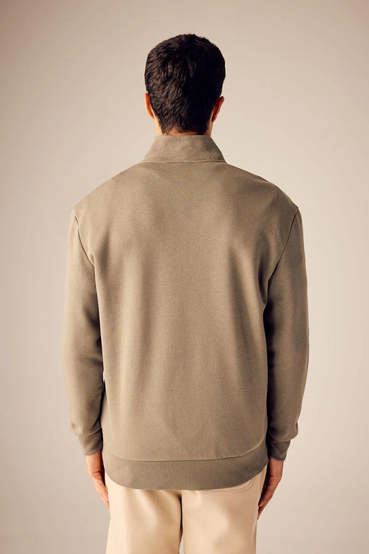 Defacto Men's Khaki Comfort Fit Zippered High Collar Sweatshirt