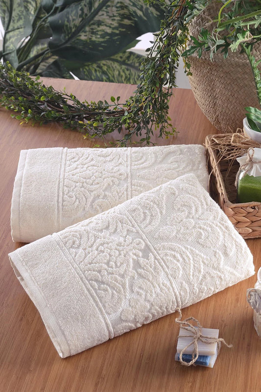 Zeynep Textile Bathroom Cream Soft Set of 2 50x90 Cm Hand & Face Towels