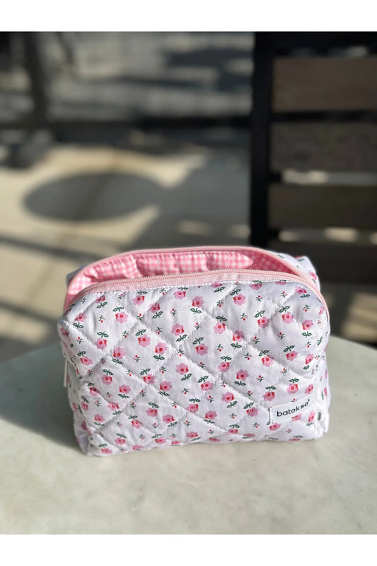 Batekso Tiny Pink Flower Pattern Makeup Bag