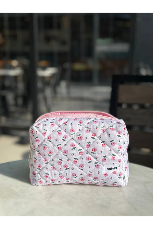 Batekso Tiny Pink Flower Pattern Makeup Bag