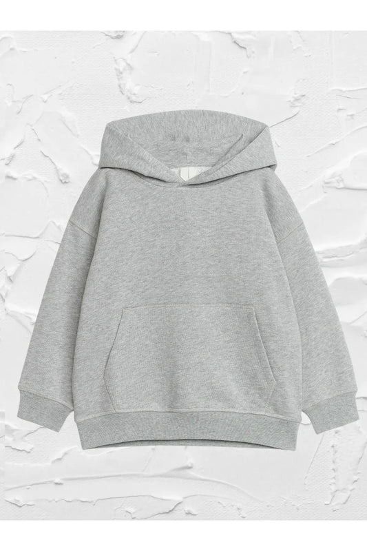 Vask Girls Grey Hooded Plain Sweatshirt