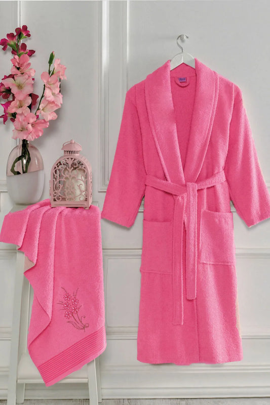 Elmira Textile Women's Pink Cotton Towel Bathroom Bathrobe