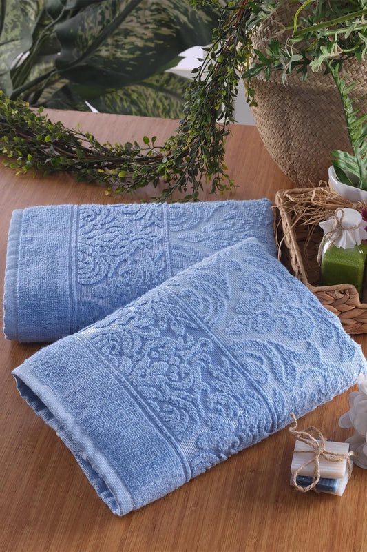 Zeynep Textile Bathroom Blue Soft Set of 2 50x90 Cm Hand & Face Towels