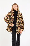 By Gecce Womn's Four Button Plush Lined Leopard Patterned Coat