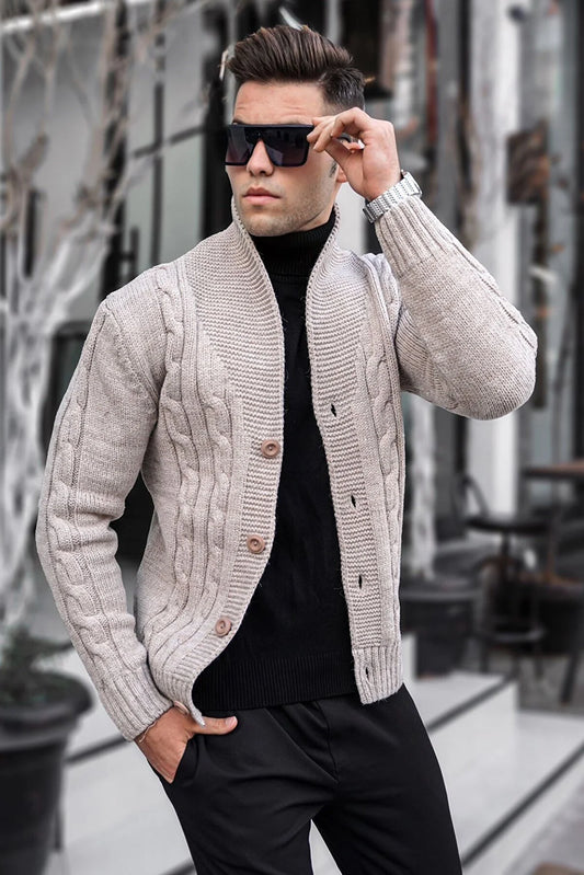 Madmext Men's Beige Knitted Cardigan