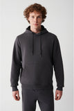 Avva Men's Anthracite Hooded With Fleece Inner Collar Sweatshirt