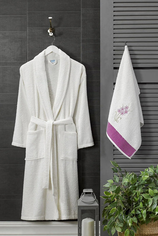 Elmira Textile Women's White Cotton Towel Bathroom Bathrobe