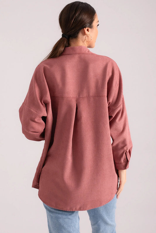 Armonika Women's Rose Pocket Oversize Slim Corduroy Shirt