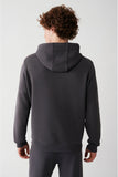 Avva Men's Anthracite Hooded With Fleece Inner Collar Sweatshirt