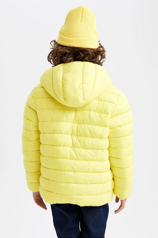 Defacto Boy's Yellow Water Repellent Hooded Puffer Coat