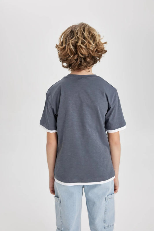 Defacto Boy's Grey Regular Fit Crew Neck Short Sleeve T-Shirt